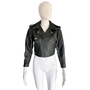 HARLEY DAVIDSON BLACK CROPPED LEATHER MOTO JACKET